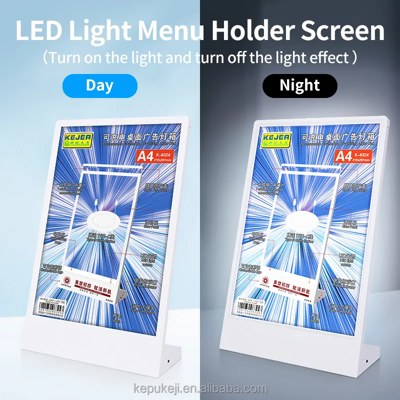 Rechargeable A4 desktop advertising light box
Acrylic Flashing Led Table Menu Restaurant Card
Display Holder Stand β photo 2