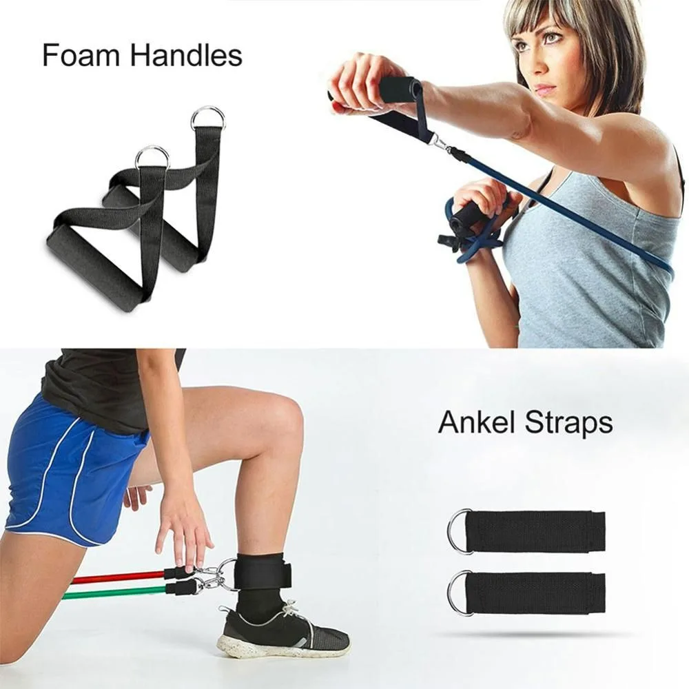 11Pcs Resistance Bands Set Elastic Tube Bands Door Anchor Ankle Straps Cushioned Handles with Carry Bags for Home Gym β photo 2