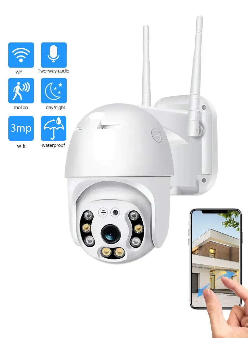 3MP 2.5" Waterproof Wifi PTZ Smart Security Camera With Dual LED Light , App & Two-Way Audio
