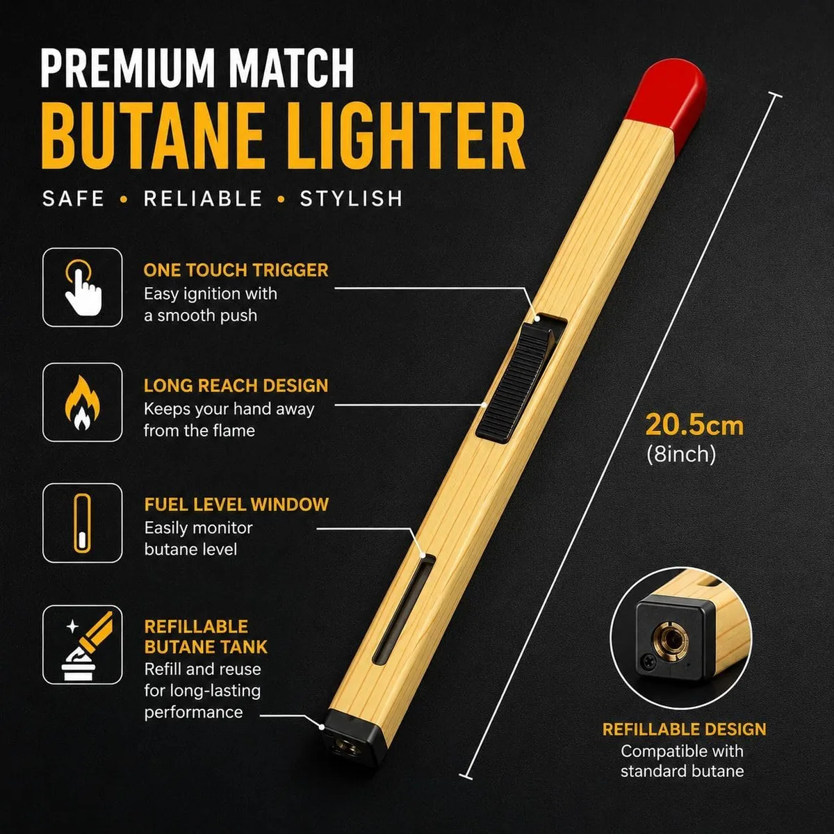 Match Stick Shaped Butane Lighter with Long Handle — photo 5
