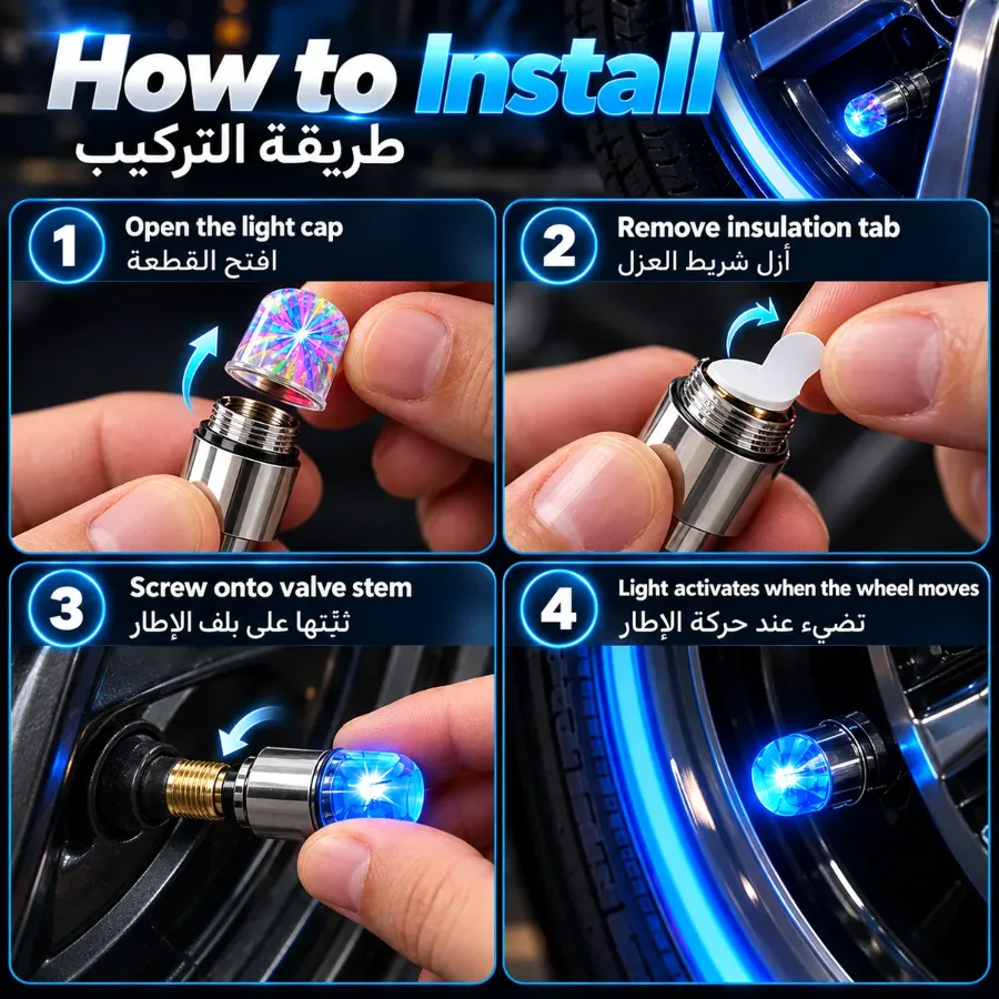 RGB LED tire valve stem cap lights - 4 Pcs β photo 3