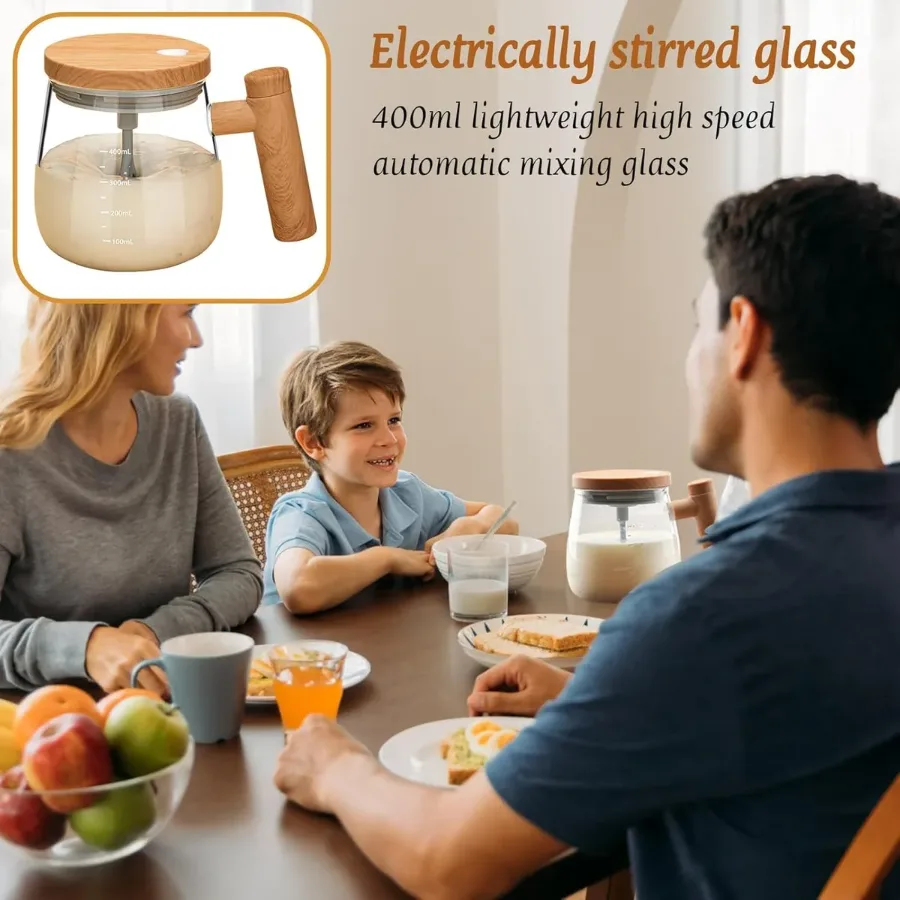 Self Stirring Coffee Mug, Glass Electric Self Mixing Cup with Lid & Handle — photo 4