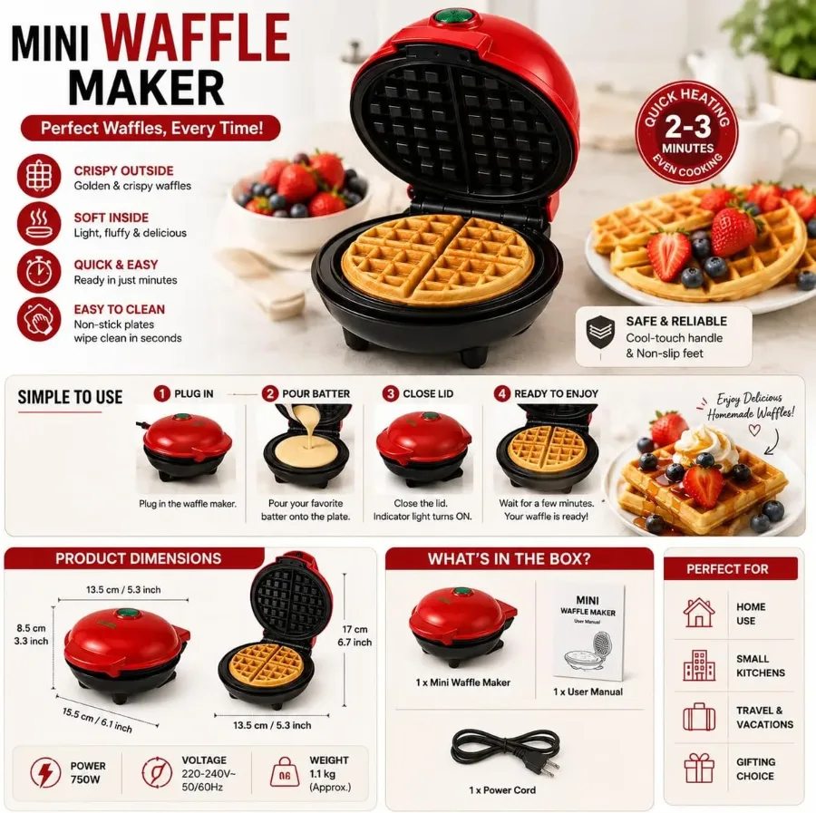 Round Non Stick Mini Waffle Maker — photo 2