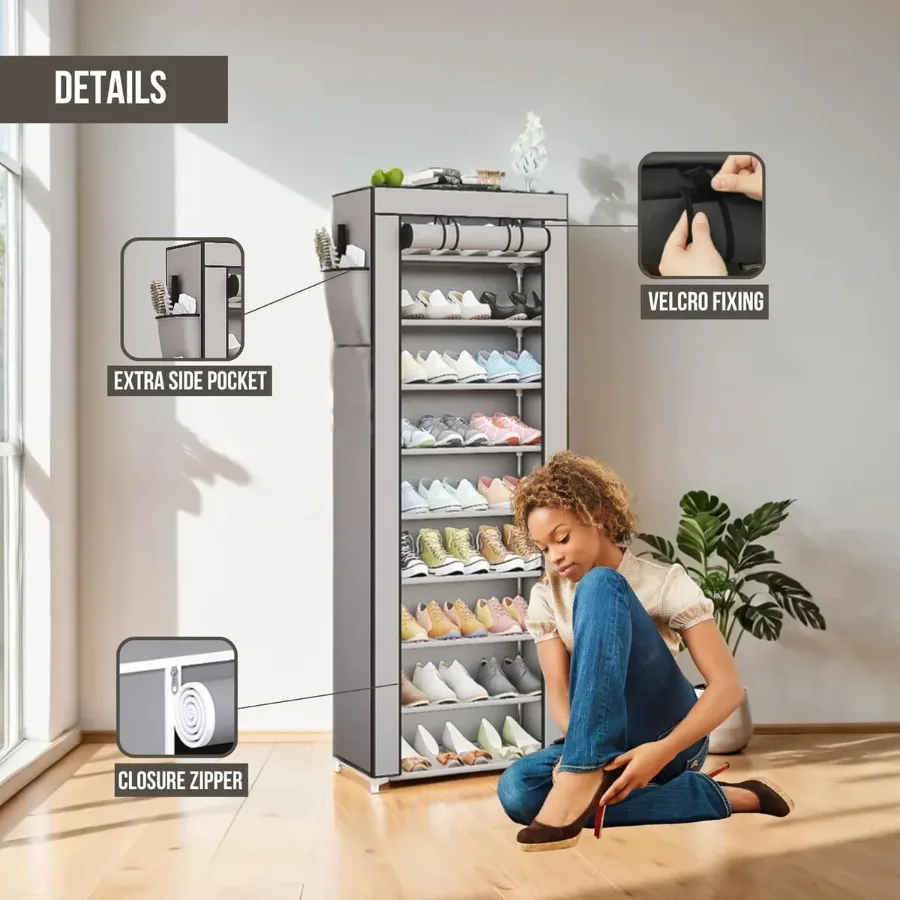 Shoe rack 10 Tier Shoes Rack Organiser with Dustproof Cover β photo 2