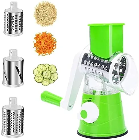 Tabletop Drum 3-in-1 Vegetable Cutter & Rotary Cheese Grater – Multifunctional Slicer with 3 Stainless Steel Blades for Vegetables, Fruits & Cheese — photo 2