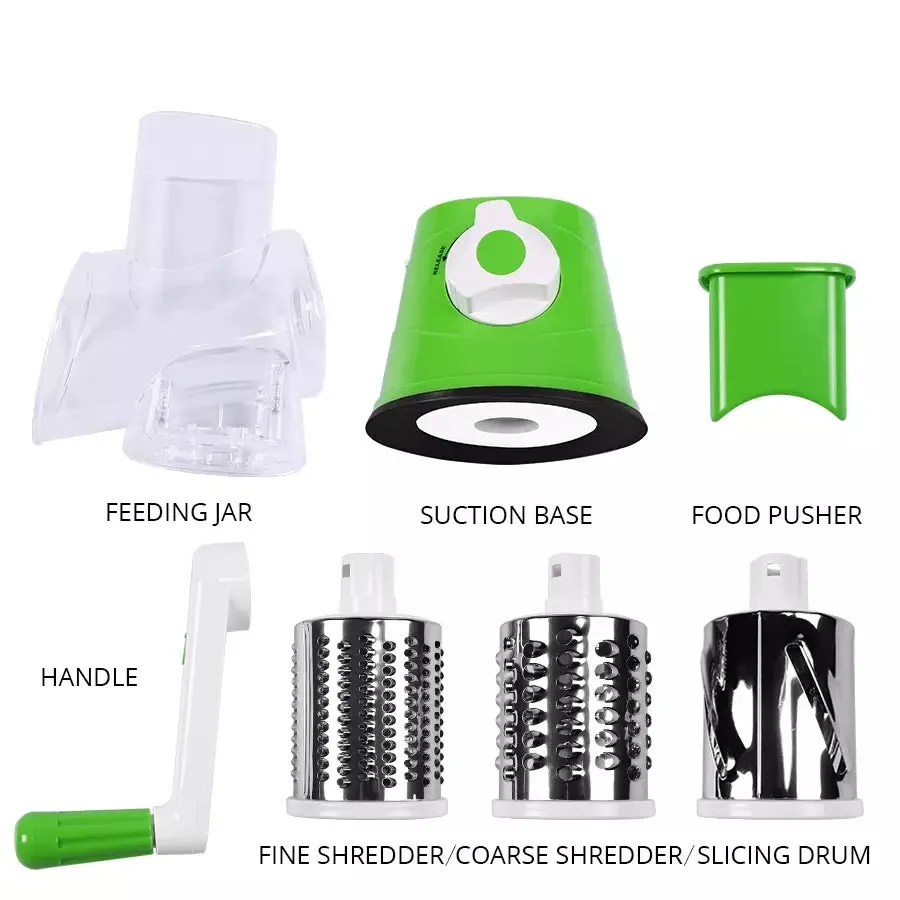 Tabletop Drum 3-in-1 Vegetable Cutter & Rotary Cheese Grater – Multifunctional Slicer with 3 Stainless Steel Blades for Vegetables, Fruits & Cheese — photo 8