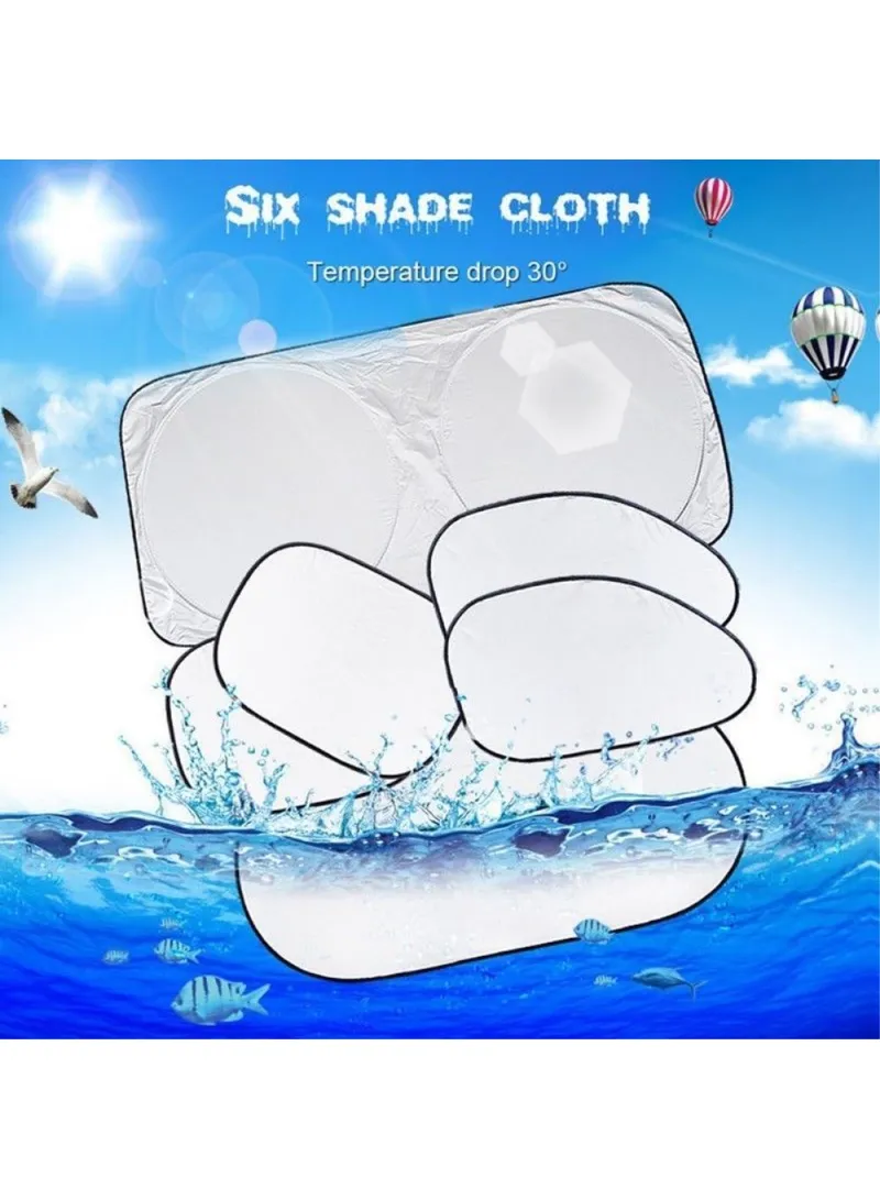 6Pcs Car Windshield Sun Shade Set Silver Coated Cloth Car Windshield Cover Front Rear Window Vi β photo 2