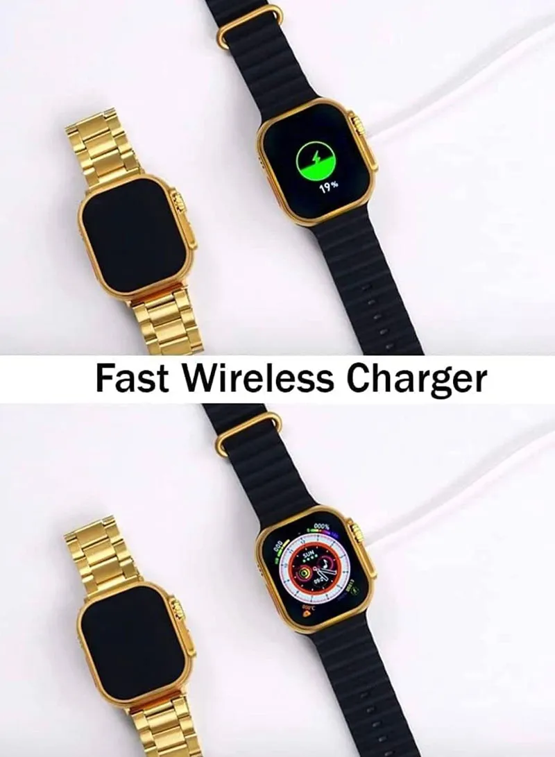 HK9 Ultra Golden Edition 2.2" Waterproof Smart Watch With Wireless Charging & Extra Metal Strap — photo 7