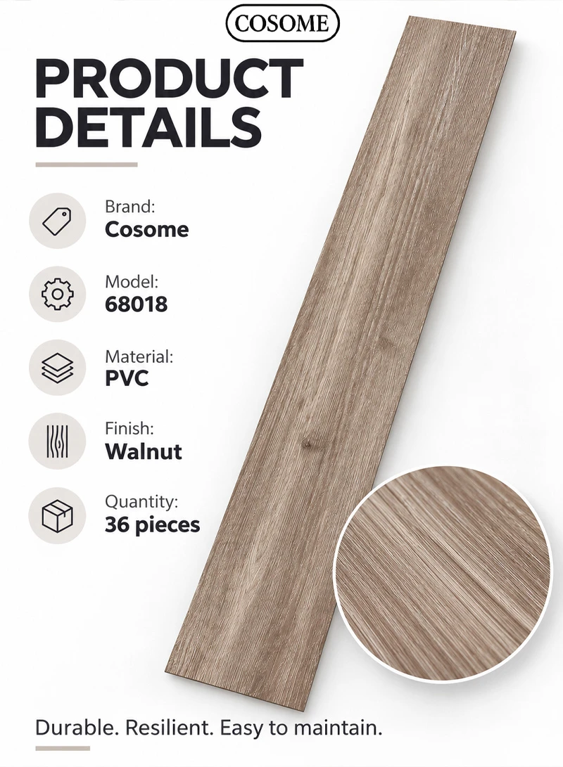 36-Piece Easy To Install Self-Adhesive PVC Vinyl Floor Tiles Set 68018 -Walnut — photo 3