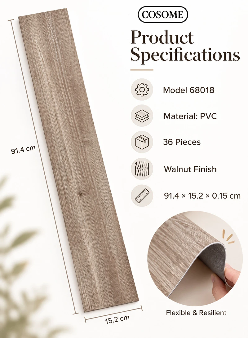 36-Piece Easy To Install Self-Adhesive PVC Vinyl Floor Tiles Set 68018 -Walnut — photo 7