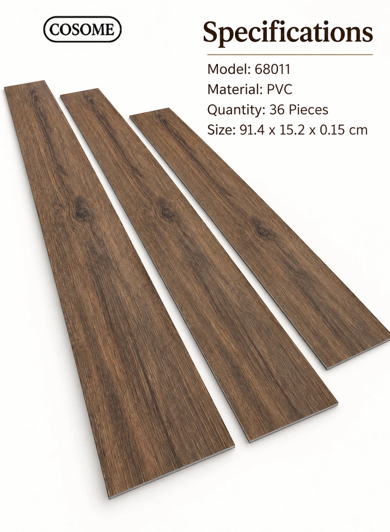 36-Piece Easy To Install Self-Adhesive PVC Vinyl Floor Tiles Set 68011 - Brown Wood β photo 7